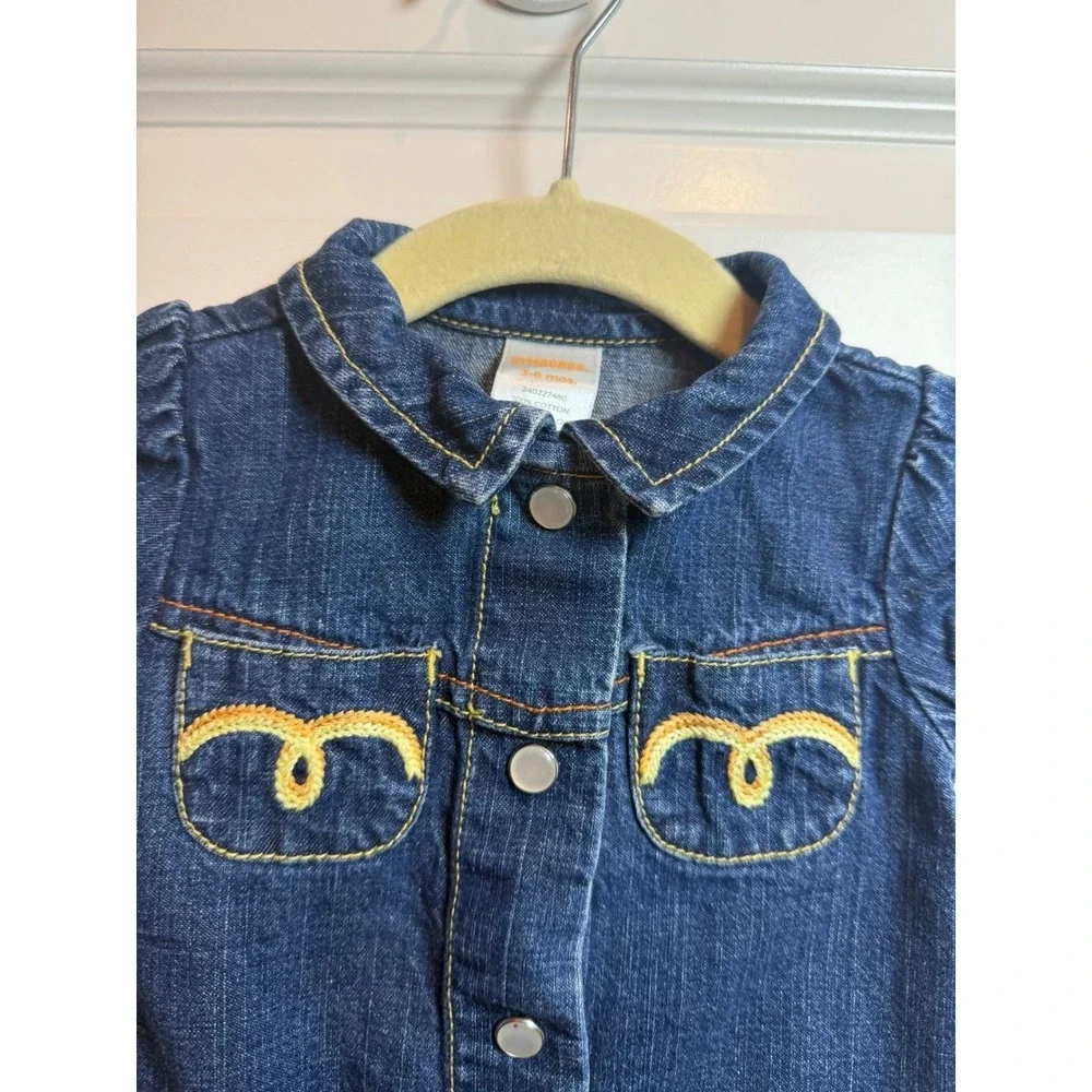 Gymboree Baby Girl Denim Snap Front Dress Dark Wash 3-6 Months Blue Puff  Y2K